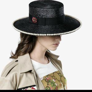 GUCCI Embellished Pearl Notte Straw Hat